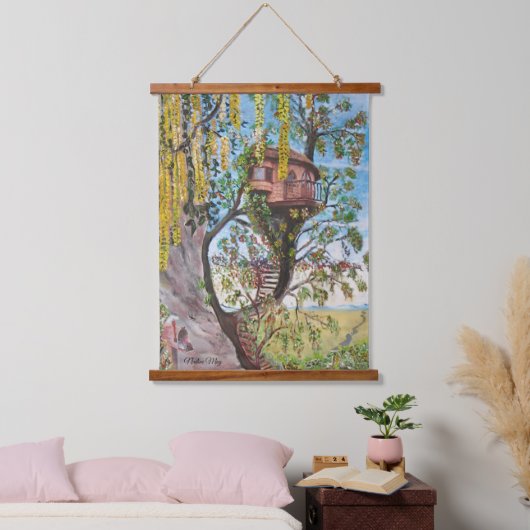 オリジナルファンタジーツリーハウスレジデンスイン油ハギン 吊り下げ型タペストリー (寝室)