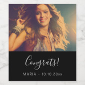 オリジナルフォトスクリプトテキストおめでとうパーティーブラック ワインラベル (シングルラベル)