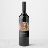 オリジナルフォトスクリプトテキストおめでとうパーティーブラック ワインラベル (正面)