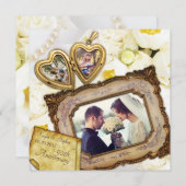 オリジナルフォト ハート型ペンダント アンティークフレーム 結婚記念日 招待状 (正面/裏面)