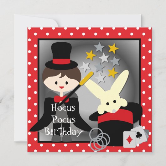 オリジナルブラウン髪の少年ホーカスポーカス誕生日招待状 招待状 (正面)