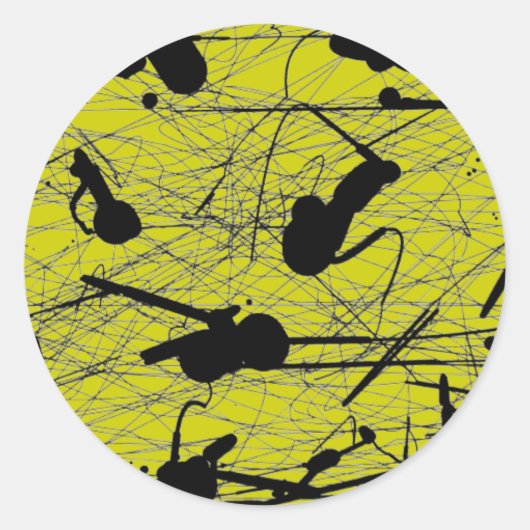 オリジナルブラック(ばちゃばちゃ)跳ねる絵画ズ ラウンドシール (正面)