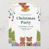 オリジナルブランドのグリーンウォーターカラークリスマスパーティー 招待状 (正面/裏面)