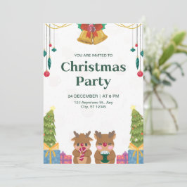 オリジナルブランドのグリーンウォーターカラークリスマスパーティー 招待状