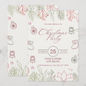 オリジナルブランドのシンプルなホワイトクリスマスパーティー 招待状 (正面/裏面)