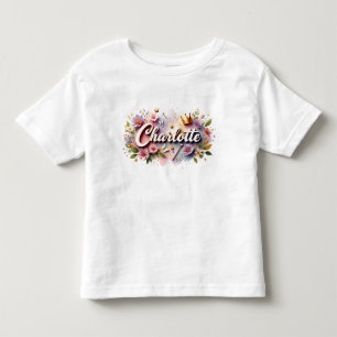 オリジナルプリンセスフラワーロゴキッズTシャツ トドラーTシャツ