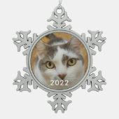 オリジナルペットファミリー写真テキスト スノーフレークピューターオーナメント (正面)