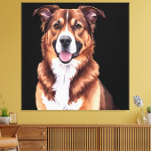 オリジナルペットポートレートクッション - 水彩犬イラスト キャンバスプリント (インサイチュ (リビング))