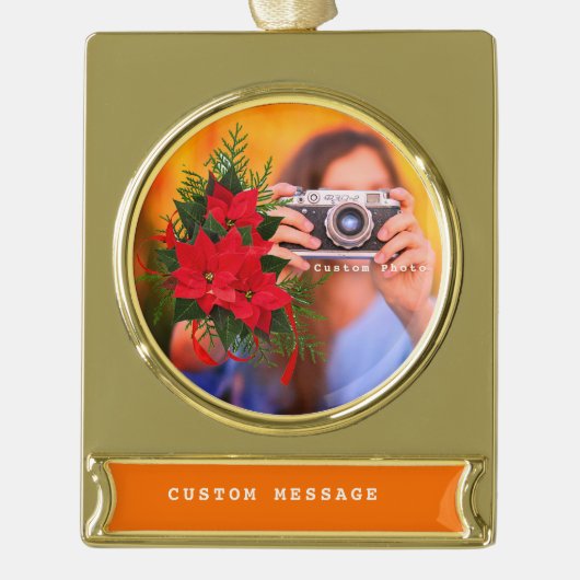 オリジナルペットメモリアルオーナメント - ゴールド写真記念品 ゴールドプレートバナーオーナメント (正面)