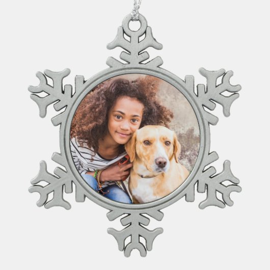 オリジナルペット写真ホリデーオーナメント スノーフレークピューターオーナメント (正面)