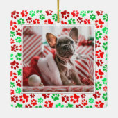 オリジナルペット写真 レッド グリーン パウプリント クリスマス セラミックオーナメント (裏面)