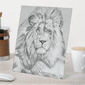 オリジナルペンシルスケッチのライオン 台座サイン (インサイチュ)