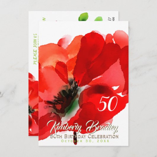 オリジナルポピーウォーターカラーズ50歳誕生日パーティーFCI 招待状 (正面/裏面)