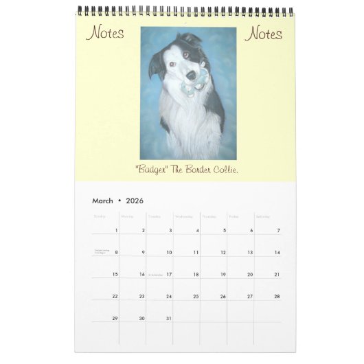 オリジナルポートレート犬の絵画2024 カレンダー (3月 2026)