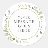 オリジナルメッセージ ウォーターカラー 葉 緑の花 結婚式 ラウンドシール (正面)