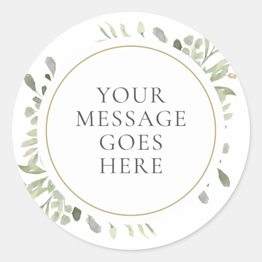 オリジナルメッセージ ウォーターカラー 葉 緑の花 結婚式 ラウンドシール (正面)