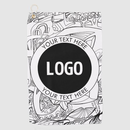 オリジナルモダンラインアートワークとロゴ ゴルフタオル (正面)