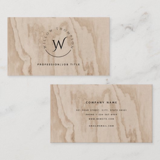 オリジナルモノグラムのクラシックな木製スクリプト 名刺 (正面/裏面)