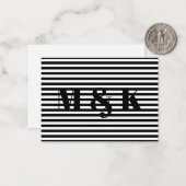 オリジナルモノグラムイニシャル ブラックホワイトストライプ ノートカード (正面/裏面インサイチュ)