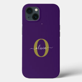 オリジナルモノグラムスクリプトネーム パープル ホワイト ゴールド iPhone 13ケース