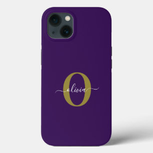 オリジナルモノグラムスクリプトネーム パープル ホワイト ゴールド iPhone 13ケース