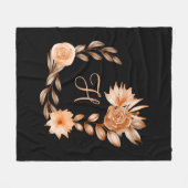 オリジナルモノグラム入り ブラックとピーチの花柄 フリースケット フリースブランケット (正面(横))