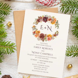 オリジナルモノグラム オートム リース プラム オレンジ 花の結婚式 招待状