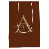 オリジナルモノグラム シナモン ブラウン ゴールド | ミニマル エレガント ミディアムペーパーバッグ (裏面)