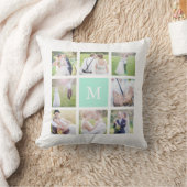 オリジナルモノグラム シンプル ホワイト スクエア フォト コラージュ クッション (ブランケット)