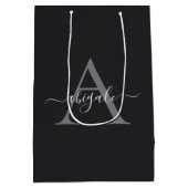 オリジナルモノグラム ブラック チャコールグレー | ミニマル エレガント ミディアムペーパーバッグ (裏面)