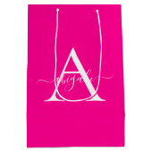 オリジナルモノグラム マジェンタピンク | ミニマルエレガント ミディアムペーパーバッグ (裏面)