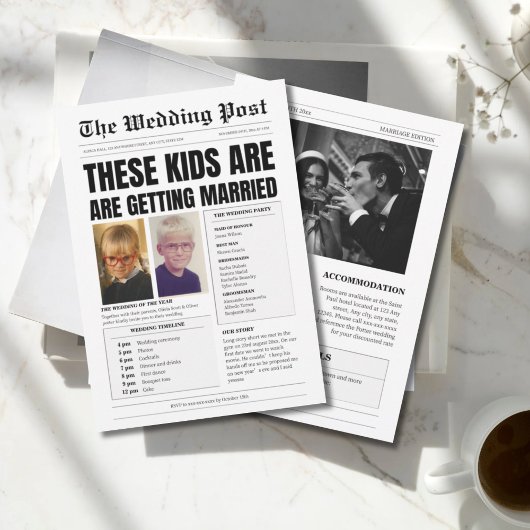 オリジナルモノグラム、ユーモア新聞結婚式 招待状