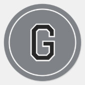 オリジナルモノグラム レトロ タイポグラフィー グレー ブラック ラウンドシール (正面)