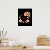 オリジナルモノグラム 黒 茶色 オレンジ 花柄 ポスター (キッチン)