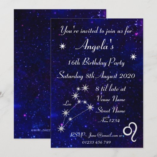 オリジナルレオ星座ギャラクシーパーティー 招待状 (正面/裏面)