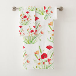 オリジナルレッドポピー花フローラガーデンオレンジ バスタオルセット