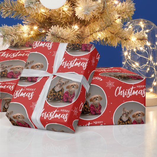 オリジナルレッドメリークリスマス サークルフォト ラッピングペーパー (クリスマス)