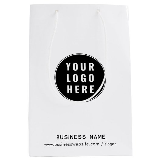オリジナルロゴとウェブサイトのカスタムプロモーションを追加 ミディアムペーパーバッグ (正面)