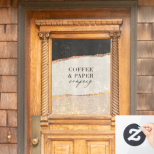 オリジナルロゴのビジネスサイン ブラック クリーム ゴールドグリッター ウィンドウサイン