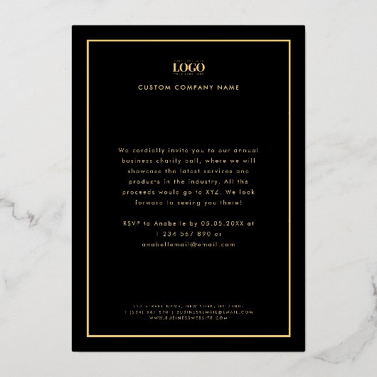 オリジナルロゴ カンパニーイベント ゴールドホイル 箔招待状 (裏面)
