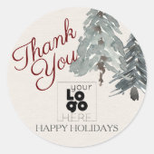 オリジナルロゴ ハッピーホリデーズ 水彩画の松の木 ラウンドシール (正面)
