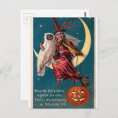 オリジナルヴィンテージ魔女とハロウィーンカード! ポストカード (正面/裏面)