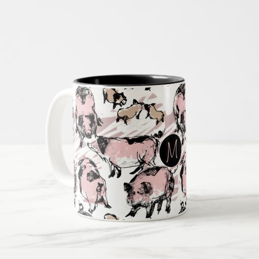 オリジナル中国のピグイヤー〔占星術の〕十二宮図誕生モノグラムM ツートーンマグカップ (正面左)