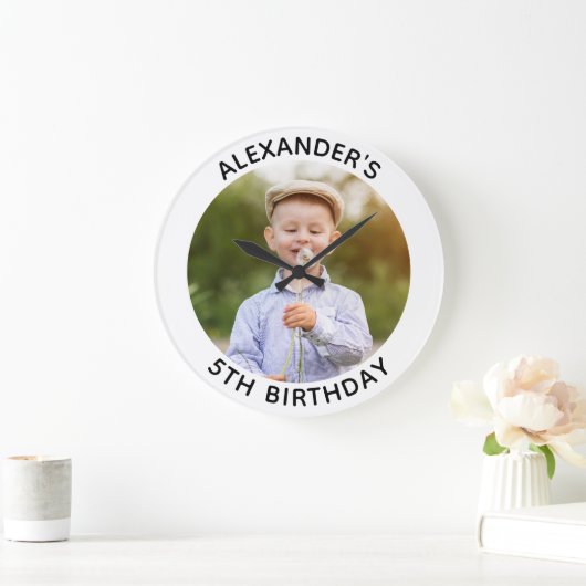 オリジナル丸型ファミリーバースデー写真 ラージ壁時計 (ホーム)