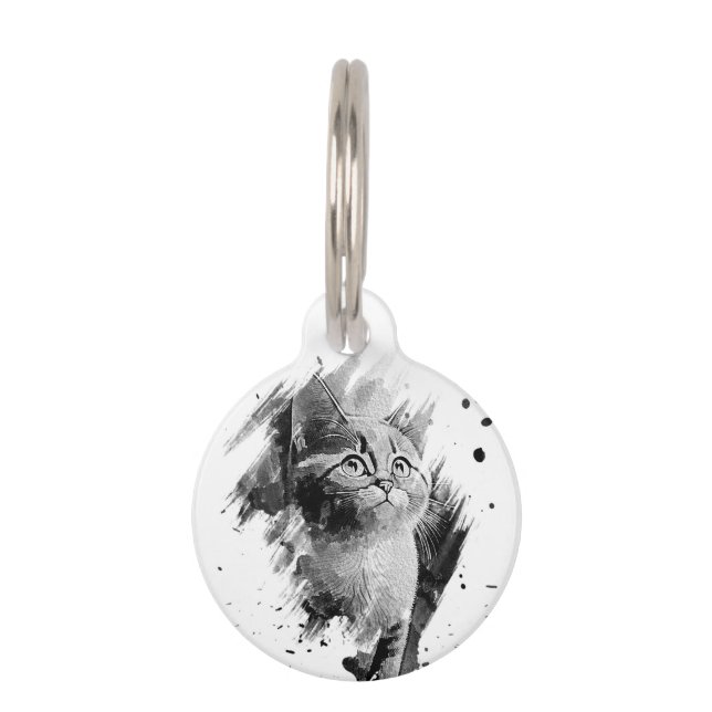 オリジナル丸型ブラック＆ホワイトペイントペットIDタグ ペット　ネームタグ (正面)