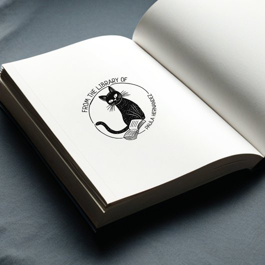 オリジナル丸型ライブラリー猫ブックプレート ラバースタンプ