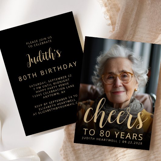 オリジナル写真で乾杯!80歳の誕生日パーティー 招待状