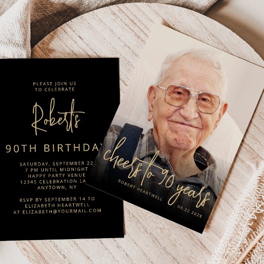オリジナル写真で乾杯!90歳の誕生日パーティー 招待状