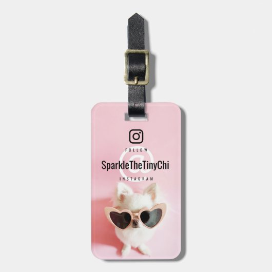 オリジナル写真とテキストのフォローミー両面 ラゲッジタグ (正面縦)