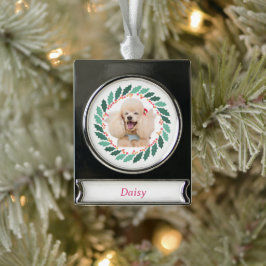 オリジナル写真と名前のクリスマスオーナメント シルバープレートバナーオーナメント